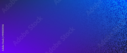 Modern Blue and Purple Digital Pixel Background. A vibrant vector illustration featuring a dense halftone grid of tiny square particles on a deep violet gradient.