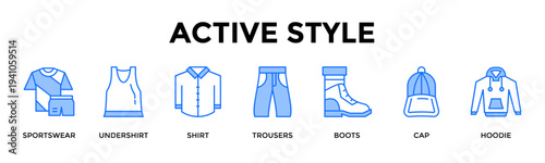 Active Style Icon Set Collection Pack Banner Web Vector Illustration  Concept Containing Comfort Driven Outfits For Active Daily Lifestyle