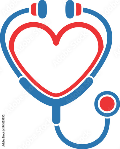 Minimal stethoscope shaped heart symbol healthcare love care medical listening compassion concept clean flat vector icon isolated