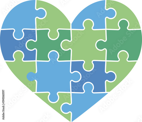 Puzzle pieces forming heart symbolizing healthcare teamwork collaboration unity support compassion medical community concept clean flat vector icon