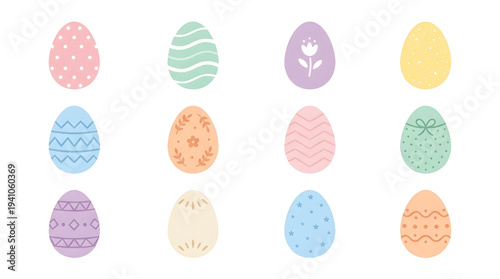 Colorful decorated Easter eggs with unique patterns and pastel hues, perfect for spring festivities