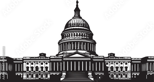 US Capitol Building Washington DC – Black and White Vector Illustration