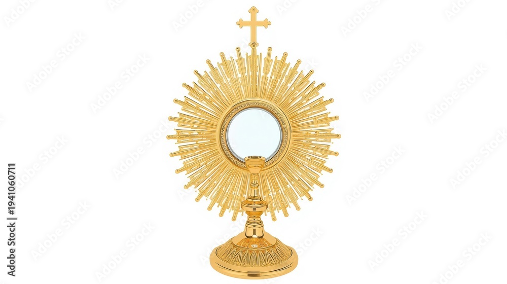 Fototapeta premium Golden Catholic ostensorium with cross on stand