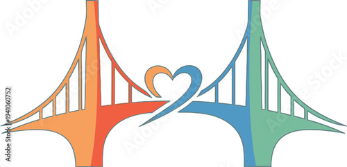 Care connection bridge icon symbolizing support, unity and helping hands concept minimal modern vector line design isolated white background