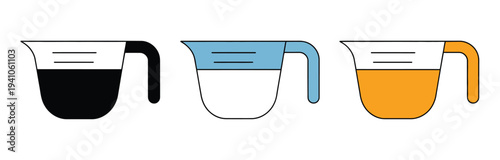 Differently Colored Measuring Cups With Varying Designs And Handles