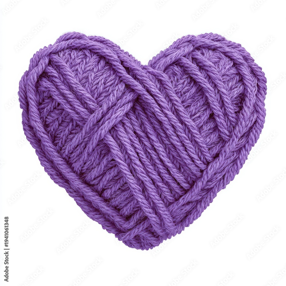 Fototapeta premium Knitted Purple Heart Shape Made Of Yarn With Intricate Braided Texture