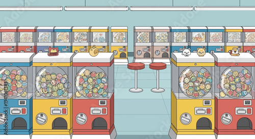Colorful Gashapon Vending Machines Filled with Adorable Capsule Toys