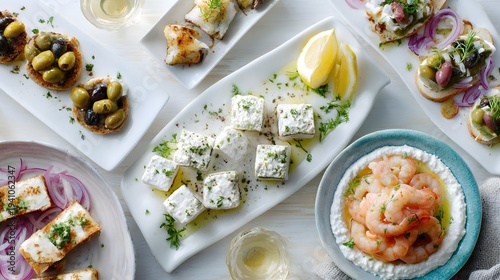 Delicious Mediterranean Appetizers Platter with Feta Cheese and Olives.