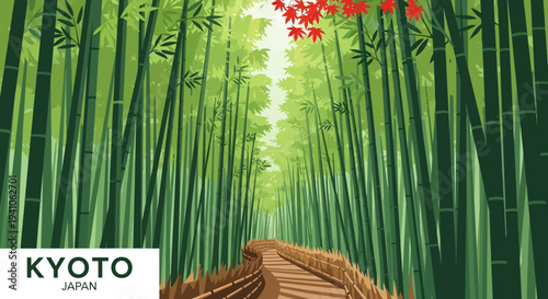 Arashiyama Bamboo Grove Kyoto Japan Scenic Pathway Through Lush Green Forest