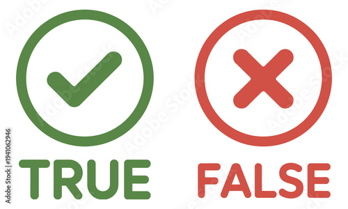 True And False Icons, right and wrong buttons with green and red symbols, vector illustration for quizzes