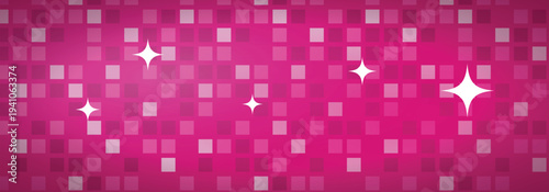 Vibrant pink disco background with square mosaic tiles and glowing star sparkles for party celebration and festive night life graphic design
