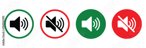 Mute and No Sound Icons Set – Audio Off, Volume Control, and Microphone Symbol Vector Illustration