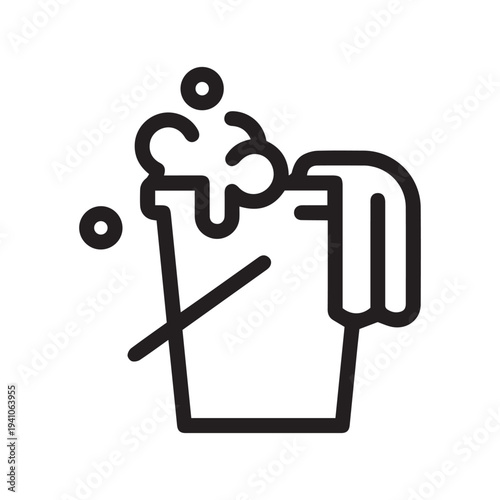Cleaning bucket with mop icon for web, mobile, promo and suggests household cleaning, hygiene. Single outline, vector illustration

