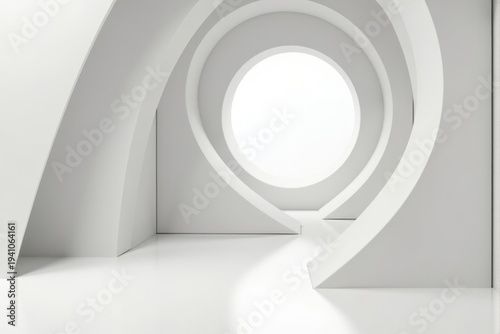 Minimal white circular architectural tunnel abstract geometric interior background