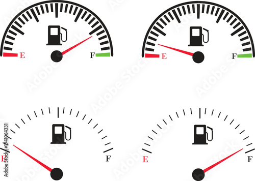 Speed meter icon set vector collection group showing dashboard gauge dial indicator for velocity measurement in automobile transport interface design isolated graphic symbol for speedometer instrument