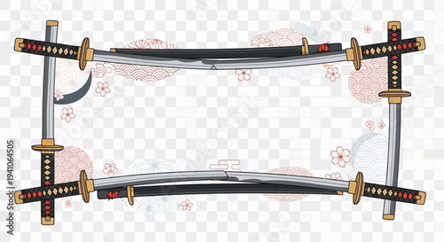 Japanese Katana Sword Frame with Cherry Blossoms - Traditional Warrior Border