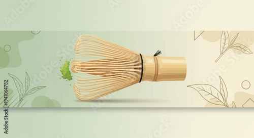 Bamboo Matcha Whisk and Green Tea Powder for Traditional Japanese Ceremony