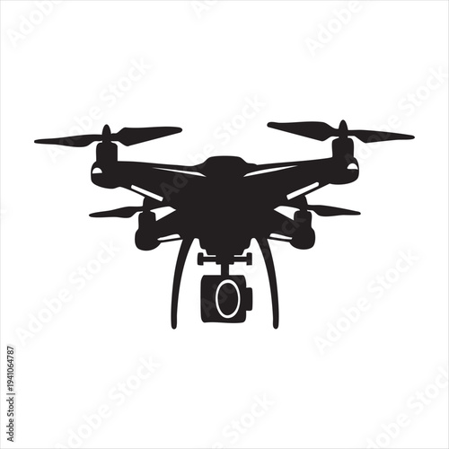 WebBlack drone with camera vector icon, representing aerial photography, surveillance, remote control technology and delivery