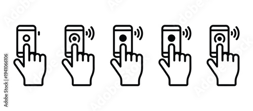 Wireless Doorbell Icon Or Logo, hand pushing the button, smart home, office or house illustration, ring the doorbell pictogram, pressing doorbell sign, editable vector design.