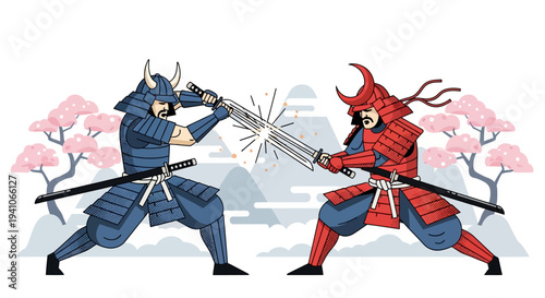 Samurai Warriors Clash Swords in Epic Battle
