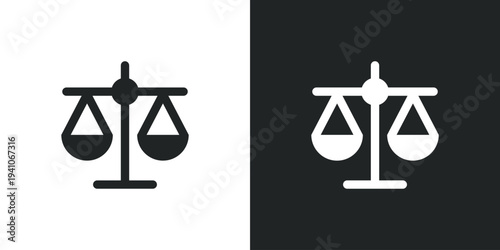 Scales of justice icon. Law legal system equality balance and judicial fairness. Filled single symbol. Flat style sign. Solid glyph vector illustration