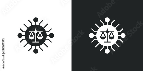 Digital justice icon. Artificial intelligence ethics legal technology smart contracts and algorithmic fairness. Filled single symbol. Flat style sign. Solid glyph vector illustration