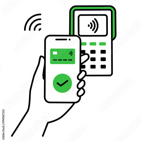 スマートフォンのタッチ決済をするキャッシュレス決済のラインアイコン