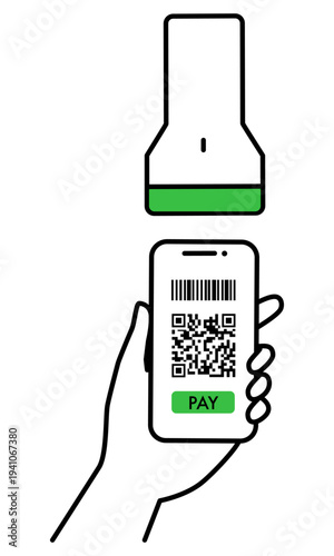 バーコードを決済端末でスキャンするキャッシュレス決済のラインアイコン
