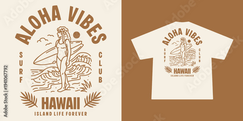Hand-drawn Retro illustration of summer club, surfing Graphic Design for T shirt streetwear and urban style
