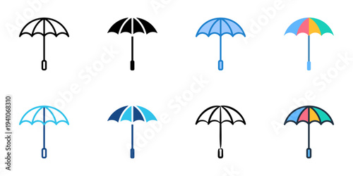 Umbrella icons set multiple style collection. Editable stroke 

