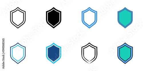 Shield icons set multiple style collection. Editable stroke 
