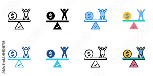 Financial Stability icons set multiple style collection. Editable stroke 
