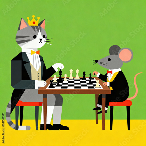 Cat Playing Chess with a Mouse