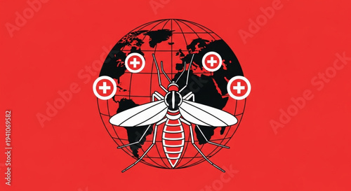 Global health threat of mosquito-borne diseases depicted with a mosquito over a world map, symbolizing widespread public health concern and urgent need for prevention and control strategies