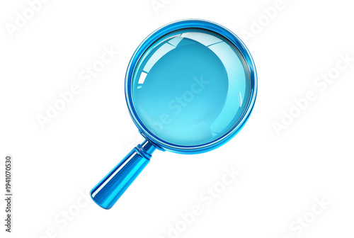 Magnifying glass with blue frame and handle on transparent background