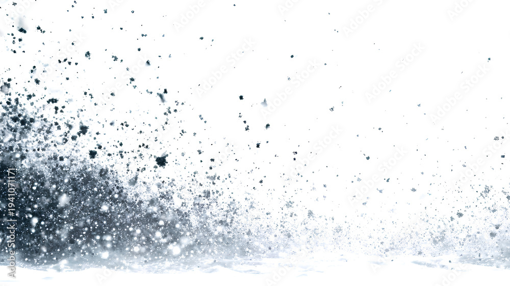 Obraz premium Dynamic falling snow particle blizzard effect white background cinematic VFX overlay Stock Illustration