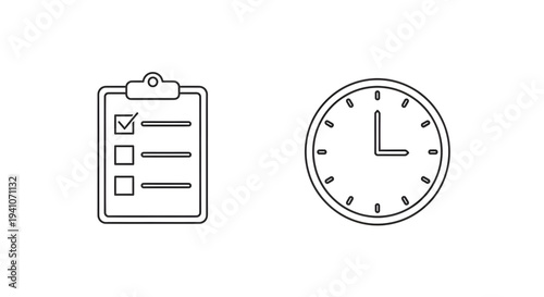 Wallpaper Mural Time Management and Task Checklist Outline Icons. Productivity, Planning, and Scheduling Line Art. Torontodigital.ca
