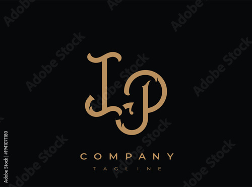 Lp company logo template with elegant monogram design for business