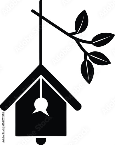 Birdhouse Icon With Branch, Nesting Shelter Design Element