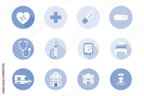 Modern Blue Medical and Diagnostic Icon Set