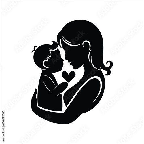 Mother and baby silhouette illustration with heart symbol love and care  tender moment between parent and child  family bonding