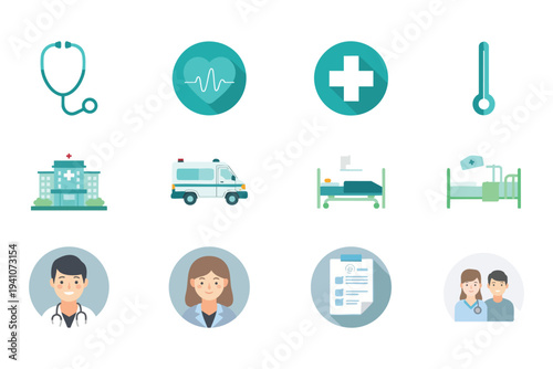 Professional Medical Services and Healthcare Icon Set