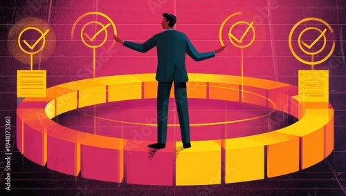 Person overseeing project steps in circular workflow