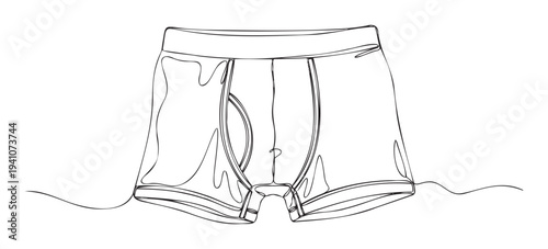 A continuous line drawing of mens boxer briefs perfect for fashion branding, apparel advertisements, textile industry promotions, and underwear ecommerce websites.