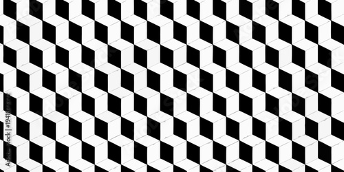 Optical illusion of black and white cubes in a repeating pattern