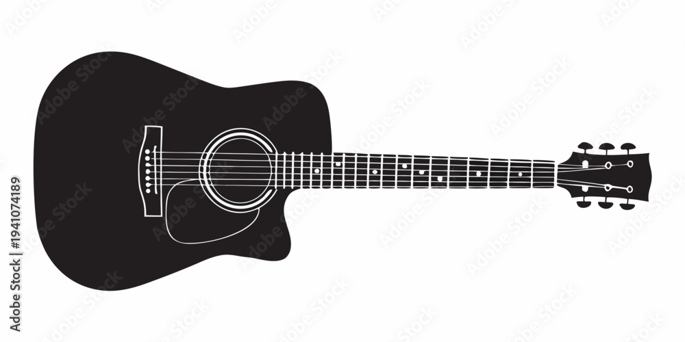 Ταπετσαρία Black and white silhouette of an acoustic guitar on a white background
