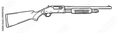 A bold outline graphic of a pumpaction shotgun, perfect for military or hunting gear catalogs, target shooting enthusiast websites, and firearm safety education materials.