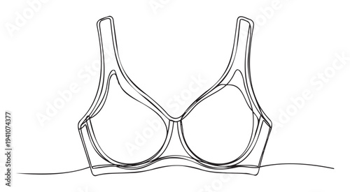 Minimalist continuous line drawing of a comfortable bra, ideal for womens intimate apparel promotions, body positivity content, or casual wear advertisements.