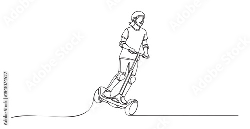 Youthful rider enjoying an electric selfbalancing scooter with safety gear, illustrating modern urban mobility and active lifestyle for transportation advertisements or leisure activity