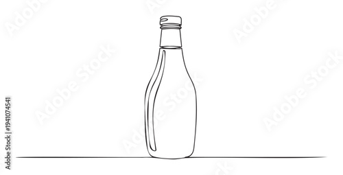 Simple line drawing of a beverage bottle with a cap, perfect for minimalist packaging visuals, food and drink branding, or visual projects requiring a product outline.
